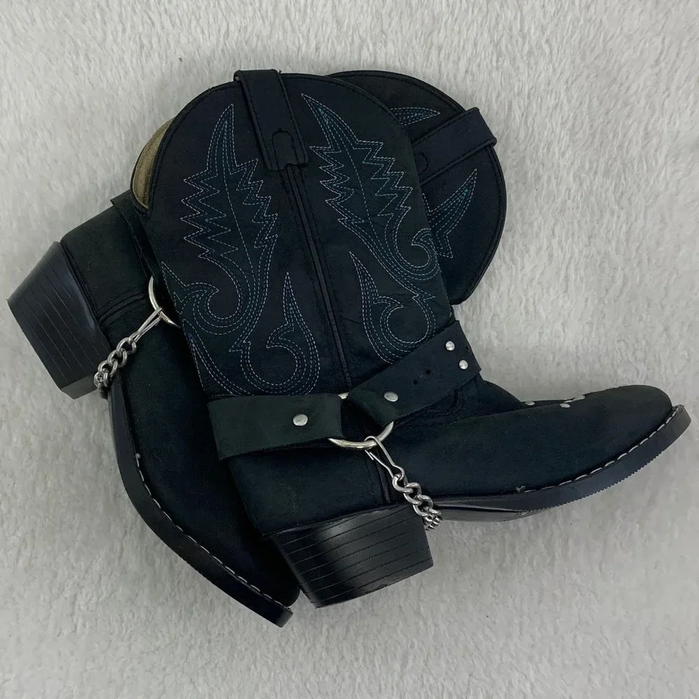 Smokey Mountain Embellished Black with Blue Cowgirl Boots Sz 13.5 - Picture 1 of 12